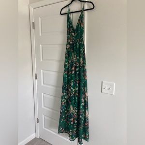 Green printed silky, strappy dress